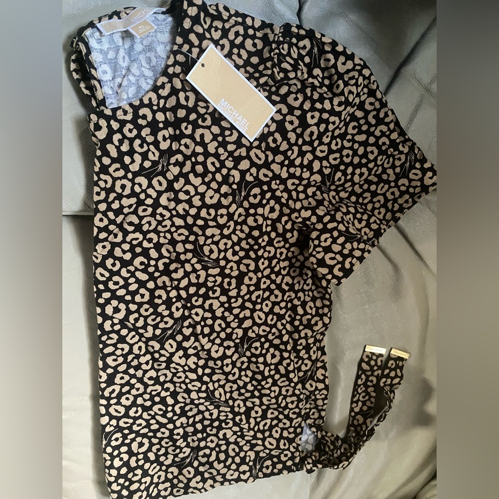NWT! Michael Kors Linen Blend Top - Short Sleeve Side Tie in Size XL